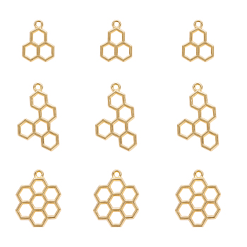 Alloy Open Back Bezel Pendants, For DIY UV Resin, Epoxy Resin, Pressed Flower Jewelry, Atom, Golden, 20~32x15~20x2mm, Hole: 2mm, 90pcs/set