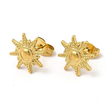 Ion Plating(IP) 304 Stainless Steel Sun Stud Earrings for Women, Real 18K Gold Plated, 12.5mm, Pin: 0.8mm