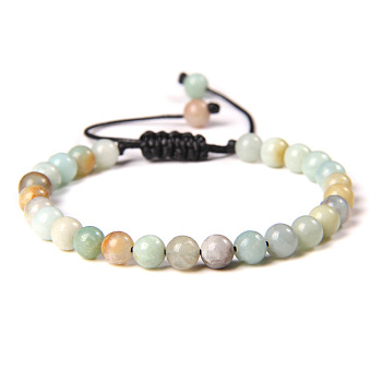 Natural Flower Amazonite Round Bead Adjustable Braided Bracelets, 6mm