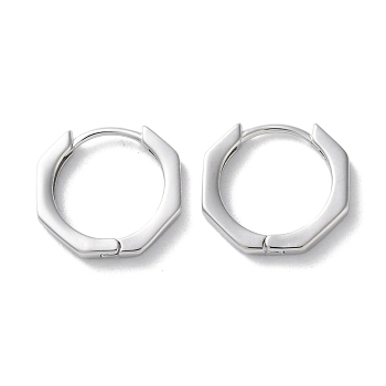 999 Sterling Silver Polygon Hoop Earrings, Platinum, 15x2mm