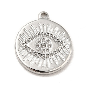 304 Stainless Steel Pendants Rhinestone Setting, Flat Round with Eye, Stainless Steel Color, 21x18x2mm, Hole: 1.6mm, Fit for 1~1.2mm rhinestone