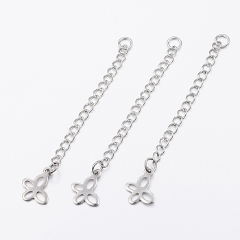 Tarnish Resistant 304 Stainless Steel Chain Extender, Curb Chains, with Butterfly Charms, Stainless Steel Color, 70x3mm, Hole: 3.5mm