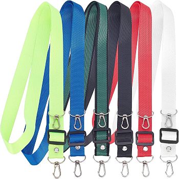 Nbeads 6Pcs 6 Colors Imitation Nylon Mobile Accessories, Cell Phone Lanyards, Adjustable Neck Strap, with Platinum Tone Iron Swivel Clasps & PP Plastic Slide Buckle, Mixed Color, 65~126x2.5x0.5cm