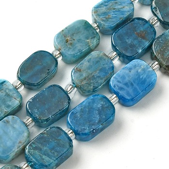 Natural Apatite Beads Strands, with Seed Beads, Rectangle, 11.5~12.5x7.5~10x5~6.5mm, Hole: 0.8~0.9mm, about 13pcs/strand, 7.68~8.07 inch(19.5~20.5cm)