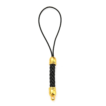 Korean Polyester Thread Pendants Decorations, with Golden Tone Brass Findings, Black, 73mm, Hole: 1.6mm