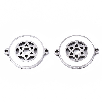 304 Stainless Steel Enamel Links Connectors, Laser Cut, Flat Round with Star of David, White, Stainless Steel Color, 14.5x18.5x2mm, Hole: 1.2mm