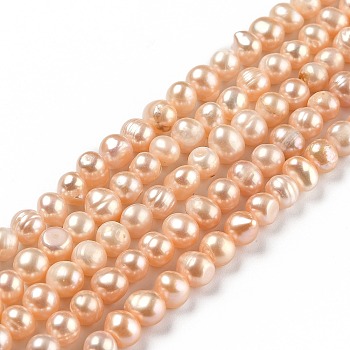 Natural Cultured Freshwater Pearl Beads Strands, Potato, Dark Orange, 6~6.5x5~7mm, Hole: 0.6mm, about 61pcs/strand, 13.58 inch(34.5cm)