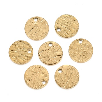 Ion Plating(IP) 304 Stainless Steel Charms, Textured, Laser Cut, Flat Round, Golden, 10x1mm, Hole: 1.4mm