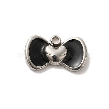 Stainless Steel Color Black Bowknot Stainless Steel+Enamel Charms