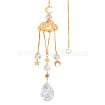 1Pc Faceted Glass Sun Catcher Pendant Decorations, with Brass and Iron Findings, for Home, Garden Decor, Cloud, Golden, 480mm(AJEW-TA0002-89)