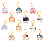 12Pcs 12 Styles Cat Shape Alloy Pendant Locking Stitch Markers with Brass Leverback Findings Clasps Stitch Marker, Mixed Color, 3.2cm, 1pc /style(HJEW-PH02053)