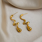 304 Stainless Steel Wavy Dangle Earrings for Women, Real 18K Gold Plated, 50mm(XZ4917-1)