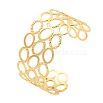 Ion Plating(IP) 304 Stainless Steel Hollow Open Cuff Bangles, Real 18K Gold Plated, Inner Diameter: 2-5/8 inch(6.7cm), 33mm(BJEW-S151-04G)