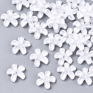 Epoxy Resin Cabochons, with Glitter Powder, Pearlized, Faceted, 5-Petal Flower, White, 6.5x7x1.5mm(X-CRES-R432-B-03)