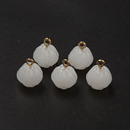 Glass Charms, Imitation Jade, with Light Gold Plated Brass Loop, Bud, White, 15x12x12mm, Hole: 2mm(GLAA-Q092-05)