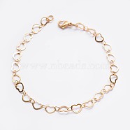 304 Stainless Steel Heart Link Bracelets, with Lobster Claw Clasps, Golden, 7-1/2 inch(190mm)(BJEW-I191-01)