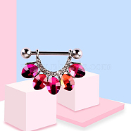 304 and 316 Surgical Stainless Steel Nipple Rings, with Rhinestone, Fuchsia, 19mm(WGB4D52-09)