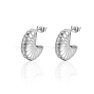 Non-Tarnish 304 Stainless Steel Stud Earrings, Half Hoop Earrings, Spiral Shell Shape, Stainless Steel Color, 18x6mm(ER8501-2)