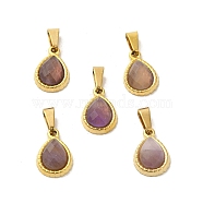 Natural Amethyst Faceted Teardrop Charms, with Golden Tone 304 Stainless Steel Snap on Bails, 14x9.5x4mm, Hole: 6x3mm(STAS-P361-01G-07)