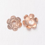 Nickel Free & Lead Free Alloy Flower Bead Caps, Long-Lasting Plated, 6-Petal, Rose Gold, 9x3mm, Hole: 2mm(PALLOY-J514-16RG-FF)