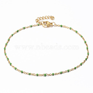 304 Stainless Steel Cable Chain Anklets, with Enamel Links, Golden, Lawn Green, 9 inch(23cm), 1.5~2mm(X-AJEW-H010-01G)