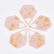 Cellulose Acetate(Resin) Pendants, Pentagon, Pink, 41.5x32.5x2mm, Hole: 11x10mm(KY-S158-54G)