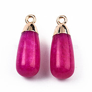 Natural Agate Pendants, with Light Gold Plated Iron Findings, Teardrop Charm, Dyed & Heated, Medium Violet Red, 23x8mm, Hole: 1.8mm(G-N326-135-03)