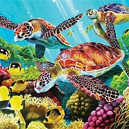 DIY Ocean Theme Diamond Painting Kits, including Canvas, Resin Rhinestones, Diamond Sticky Pen, Tray Plate and Glue Clay, Rectangle, Sea Turtle Pattern, 300x400mm(DIAM-PW0001-266A)