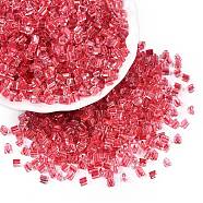 6/0 Transparent Inside Colours Glass Seed Beads, Triangle, Red, 3.5x3.5x3.5mm, Hole: 0.9mm, about 4500pcs/pound(SEED-N006-003J)