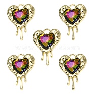Rack Plating Alloy Glass Pendants, Cadmium Free & Lead Free & Nickle Free, Melting Heart Charms, Light Gold, 24x17x5mm, Hole: 2.5mm(FIND-YW0001-86A)