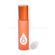 Glass Color Essential Oil Empty Perfume Bottles, with PP Plastic Caps and Roller Ball, Column, Frosted, Orange, 2x8.5cm, Capacity: 10ml(0.34fl. oz)(MRMJ-K013-03B)