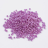 Glass Seed Beads, Dyed Colors, Round, Magenta, Size: about 2mm in diameter, hole:1mm(E06900F2)