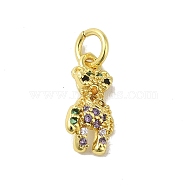 Real 18K Gold Plated Brass Pave Colorful Cubic Zirconia Pendants, with Jump Rings, Bear, 13x6x2mm, Hole: 3mm(KK-M283-06C-02)