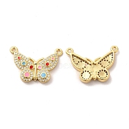 Brass Micro Pave Clear Cubic Zirconia Connetor Charms, with Enamel, Butterfly, Golden, 16x23.5x2.5mm, Hole: 1mm(KK-A180-16G)