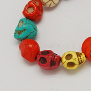 Synthetical Turquoise Beads Strands, Dyed, Skull, for Halloween, Mixed Color, 10x8x7.5mm, Hole: 1.5mm, about 35pcs/strand(TURQ-S105-10x10mm-M)