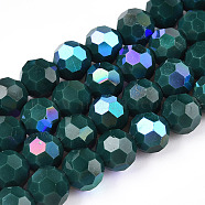 Opaque Glass Beads Strands, Faceted, Round, Teal, 8x7~7.5mm, Hole: 1.2mm, about 65~67pcs/strand, 19.49~19.69''(49.5~50cm)(EGLA-A035-P8mm-L23)
