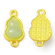Rack Plating Alloy Connector Charms, with Glass, Gourd Links, Matte Gold Color, Light Green, 18.5x9.5x5.5mm, Hole: 1.5mm(PALLOY-M201-19MG-B)