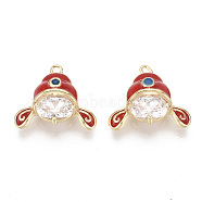 Brass Micro Pave Clear Cubic Zirconia Charms, with Enamel, The Top Hat, Nickel Free, Red, Real 18K Gold Plated, 11.5x13.5x4.5mm, Hole: 1mm(KK-S356-076-NF)