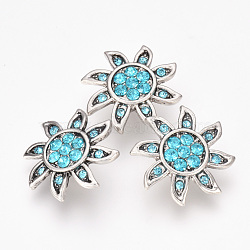 Alloy Rhinestone Snap Buttons, Jewelry Buttons, Flower, Antique Silver, Aquamarine, 19x19x6.5mm, Knob: 5.5mm(X-SNAP-T001-06B)