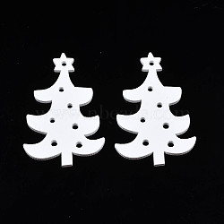 Christmas Theme Spray Painted Wood Big Pendants, Christmas Tree, White, 59x38x2.5mm, Hole: 2.5mm(WOOD-N005-30)