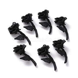 Spray Painted Alloy Pendants, Rose, Black, 29x13x10mm, Hole: 1.2mm(FIND-G030-06)