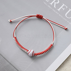 Sports Theme Waxed Cord Braided Bracelets, Resin Bead Jewelry for Women Men, Red, Softball, 5.91~11.81 inch(15~30cm)(FS-WG8B70B-02)