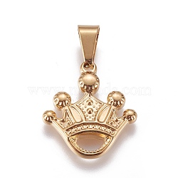 304 Stainless Steel Pendants, Crown, Golden, 22.6x21x3.6mm, Hole: 8x4.5mm(STAS-L222-06G)