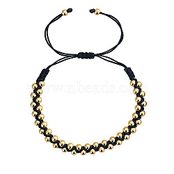 Brass Round Beads Braided Bead Bracelets, Braided Nylon Thread Adjustable Bracelets for Women, Black, 11.02 inch(28cm)(DX6223-1)