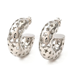 Hollow Star Brass Stud Earrings, Half Hoop Earrings, Lead Free & Cadmium Free, Platinum, 30x10mm, Pin: 12x0.8mm(EJEW-K245-38P-01)