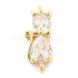 Brass Micro Pave Cubic Zirconia Kitten Links connectors, Cat, Clear, Golden, 18x8x5mm, Hole: 1.2mm(X1-ZIRC-G157-50G)