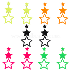 5 Pairs 5 Colors Hollow Star Acrylic Dangle Stud Earrings for Woman, Mixed Color, 99x54mm, 1 pair/color(EJEW-AN0004-10)