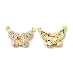Brass Micro Pave Clear Cubic Zirconia Connetor Charms, with Enamel, Butterfly, Golden, 16x23.5x2.5mm, Hole: 1mm(KK-A180-16G)