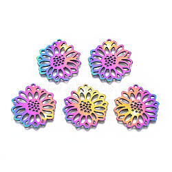 Ion Plating(IP) 201 Stainless Steel Pendants, Flower, Rainbow Color, 26x25x1.5mm, Hole: 1.2mm(STAS-N098-047M)