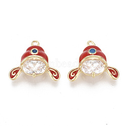 Brass Micro Pave Clear Cubic Zirconia Charms, with Enamel, The Top Hat, Nickel Free, Red, Real 18K Gold Plated, 11.5x13.5x4.5mm, Hole: 1mm(KK-S356-076-NF)